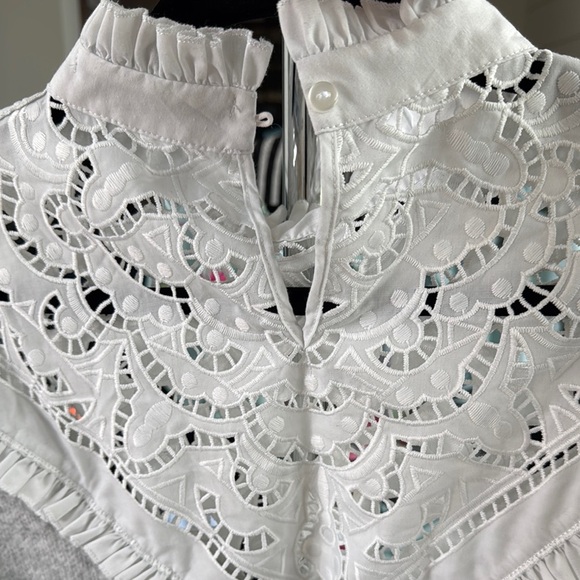 Zara Gray and White Turtleneck Sweater with Elegant Lace - Picture 4 of 7